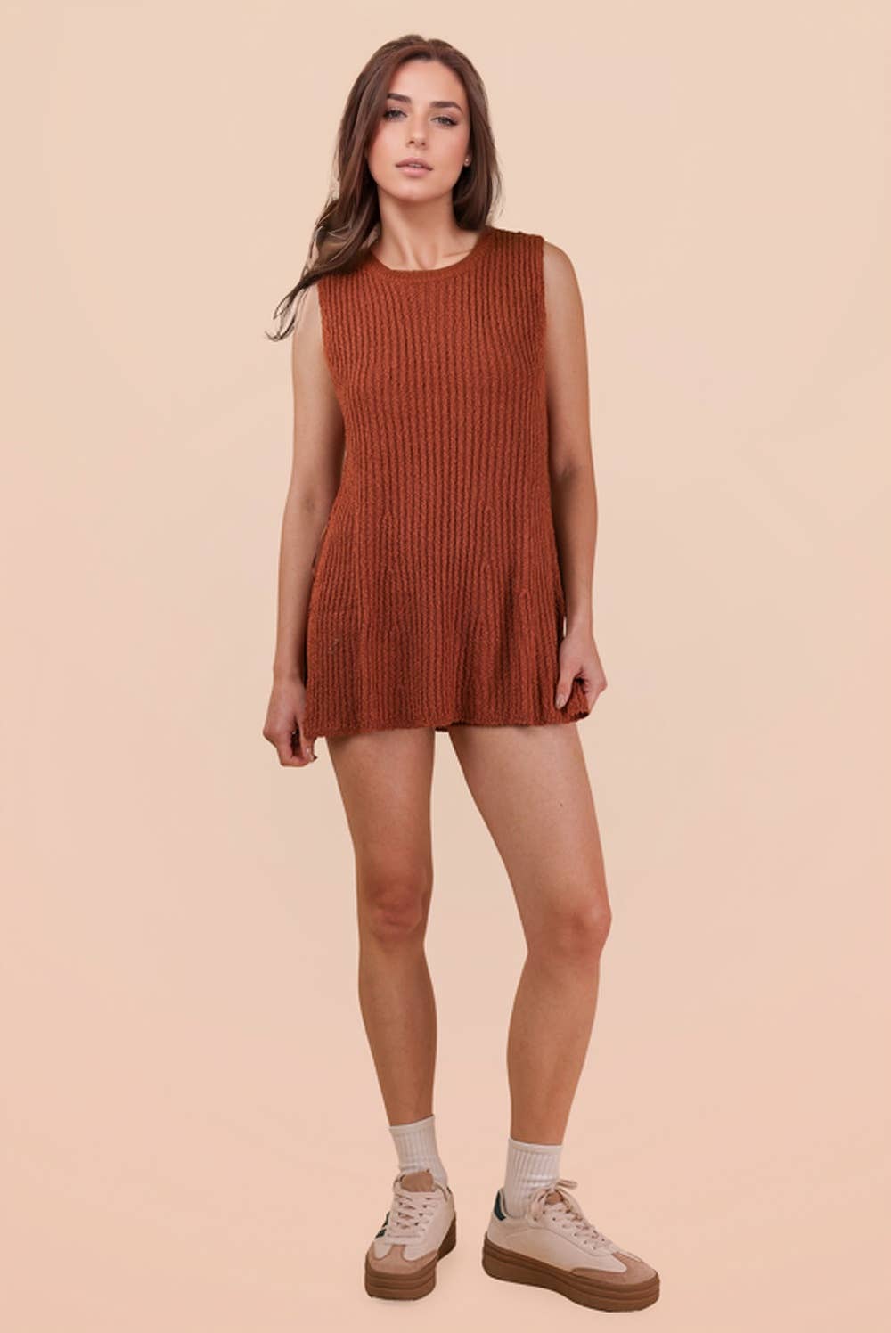 12W3359NSET-Knit Sweater Comfy Top & Shorts Set: BLACK / S-M-L/2-2-2