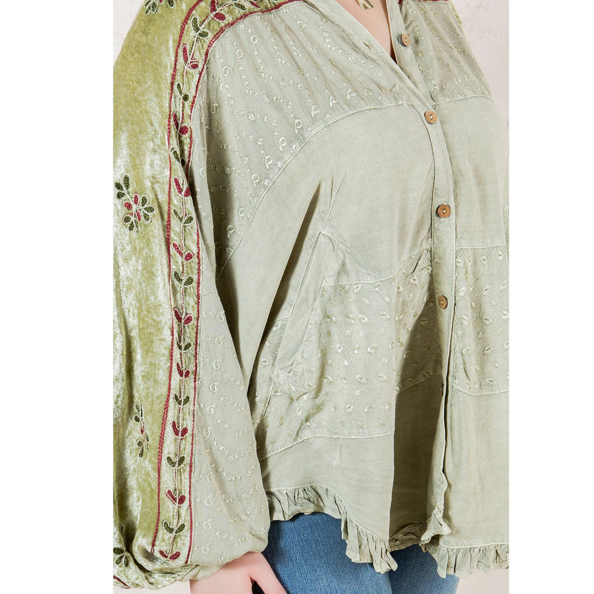 Bohemian Elegance: Stonewashed Rayon Top: Olive / REGULAR (S-M-L-XL-1-2-2-1)