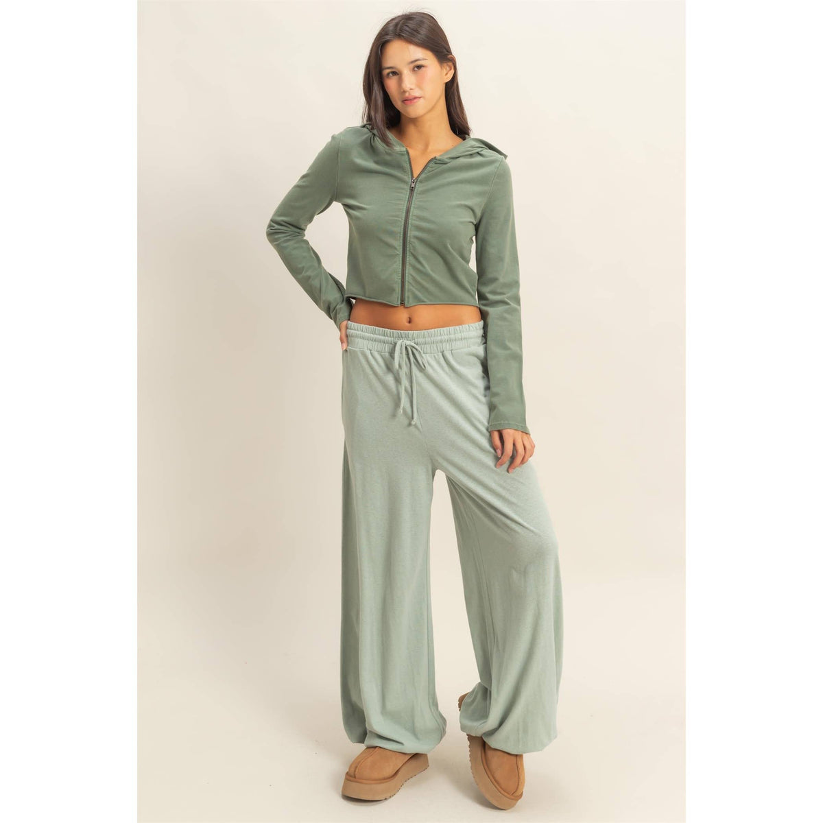 Zip Up Cropped Hoodie: BLACK / S-M-L(2-2-2)