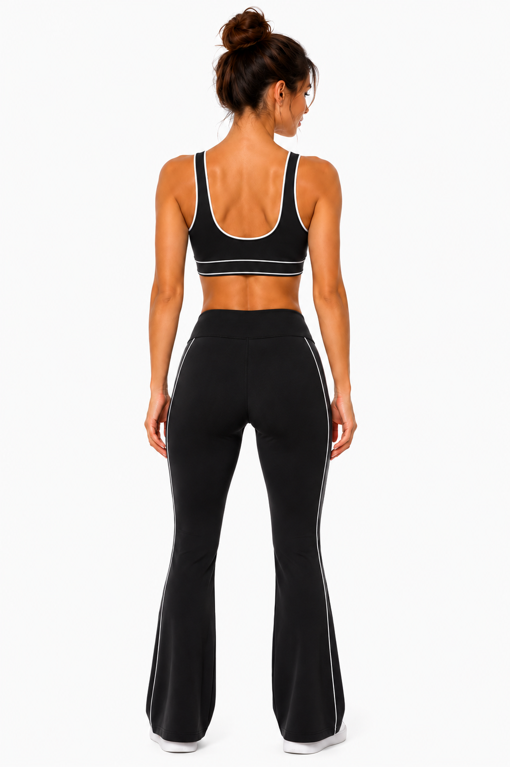 Activewear 3pcs set w/sports bra and jacket and flare pants: Black
