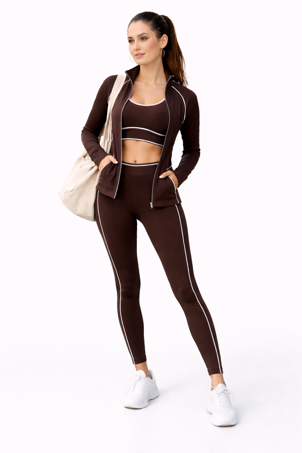 Activewear sports bra with legging and jacket 3 pieces set: Red