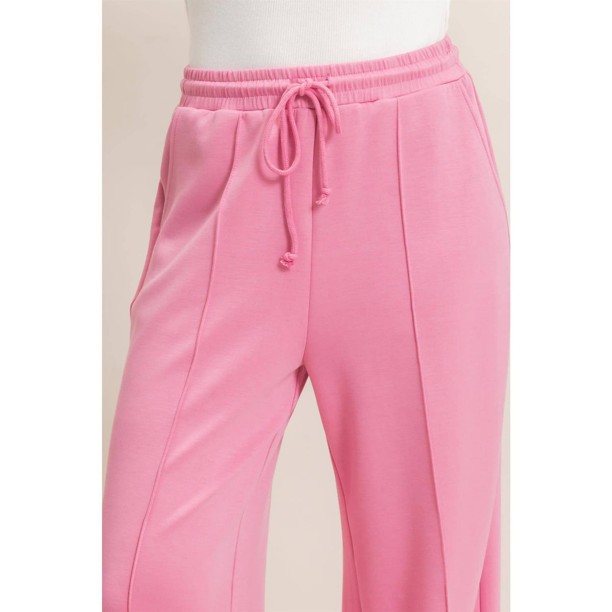 Drawstring Waist Pintuck Wide Leg Pants: COCOA / S-M-L(2-2-2)