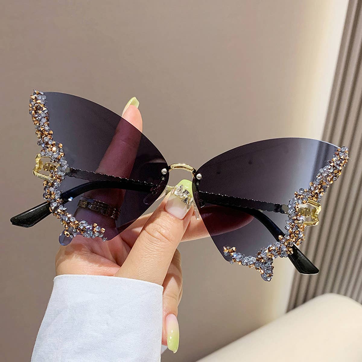 VINTAGE RHINESTONE BUTTERFLY SUNGLASSES_CWASG0205: Blue / (OS) 2