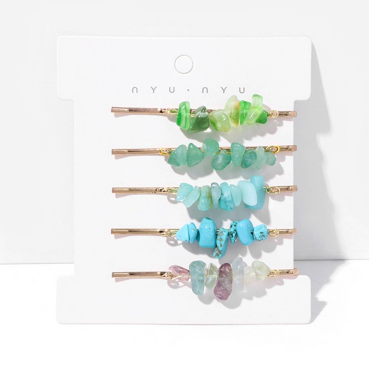 Natural Red Stone Hair Clip Set - Simple & Elegant_CWAHA1763: WHITEYELLOW / (OS) 2