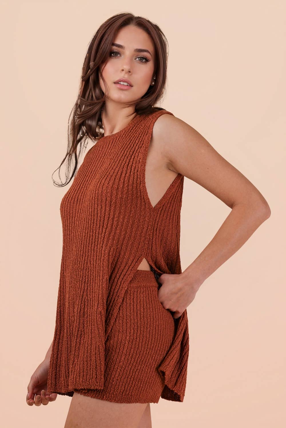 12W3359NSET-Knit Sweater Comfy Top & Shorts Set: BLACK / S-M-L/2-2-2