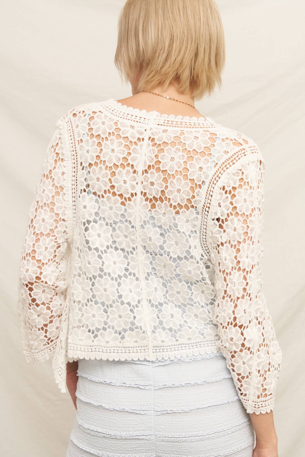Floral Crochet Tie Front Cardigan: Natural / S/M