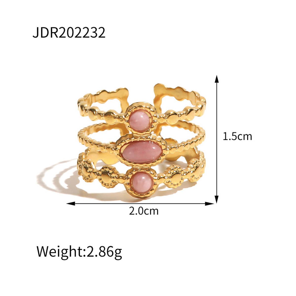 GOLD STAINLESS STEEL INLAID NATURAL STONE RINGS_CWAJE0611: TYPE1 / (OS) 3