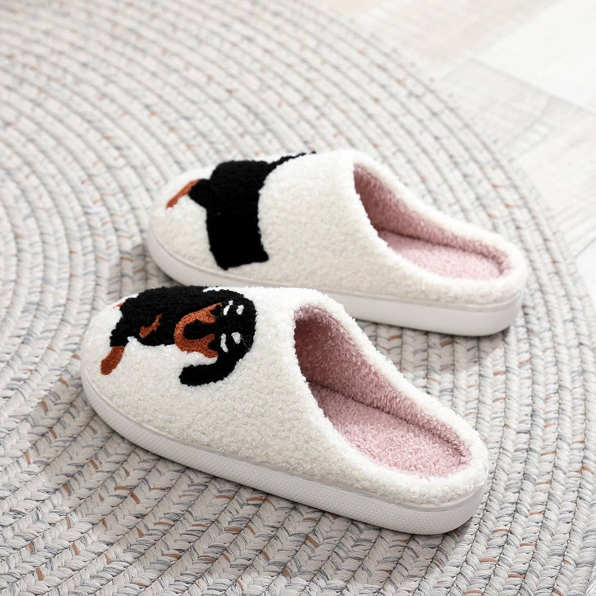 POPULAR DACHSHUND EMBROIDERED COTTON SLIPPERS_CWSHS0769: White / (7) 1