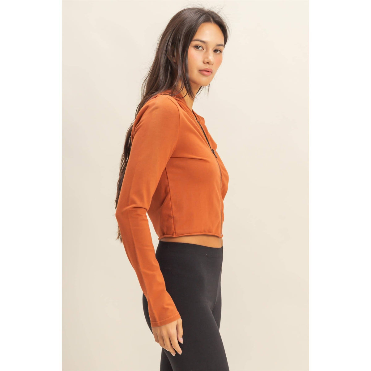 Zip Up Cropped Hoodie: BLACK / S-M-L(2-2-2)