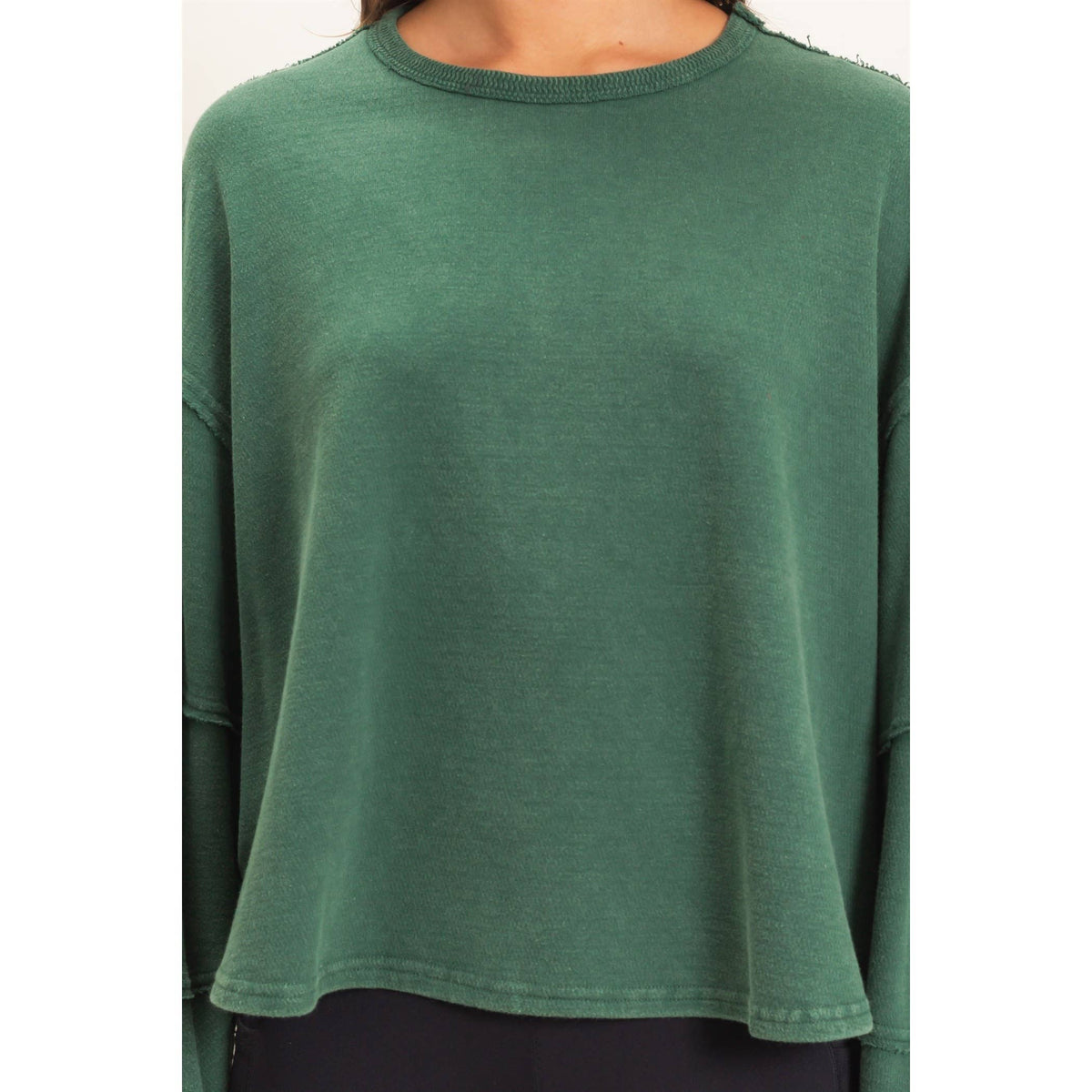 Mineral Wash Overzised Raw Edge Crew Neck Top: DARK RED / S-M-L(2-2-2)
