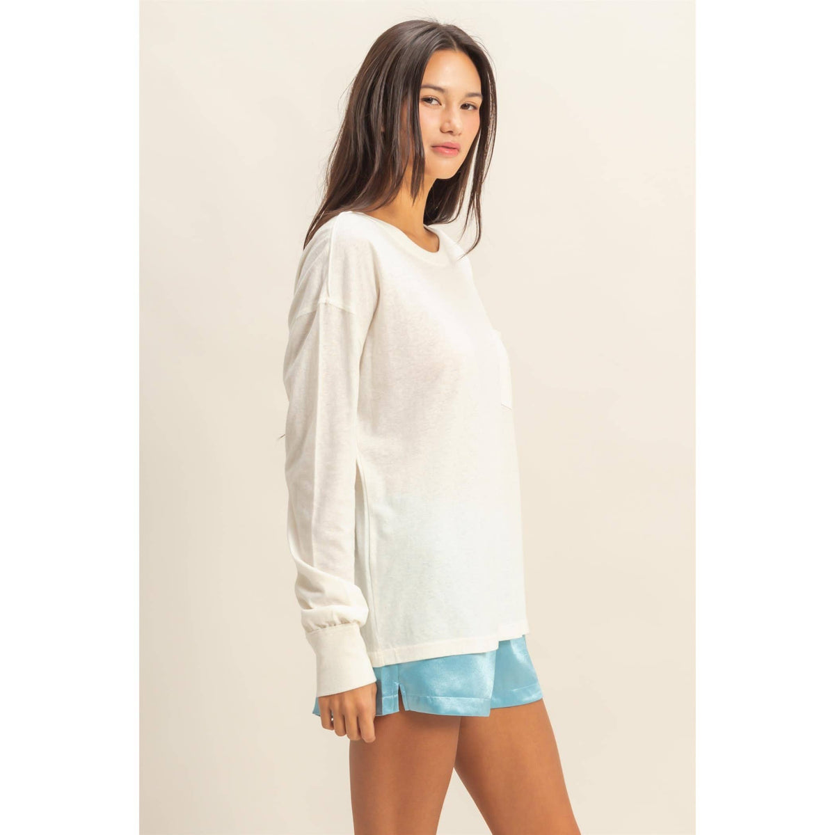 Long Sleeve Pocket T-Shirt: DUSTY PINK / S-M-L(2-2-2)