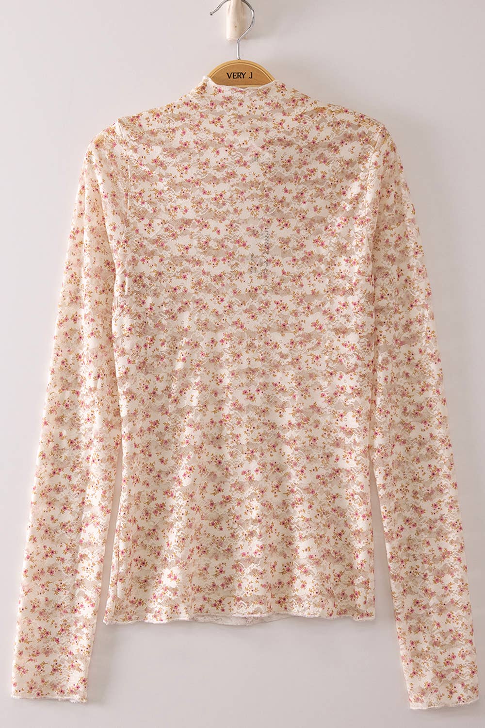NT12220-High Neck Fitted Sheer Mesh Lace Knit Top: MUSTARD DIZZY FLORAL-26 / S-M-L/2-2-2