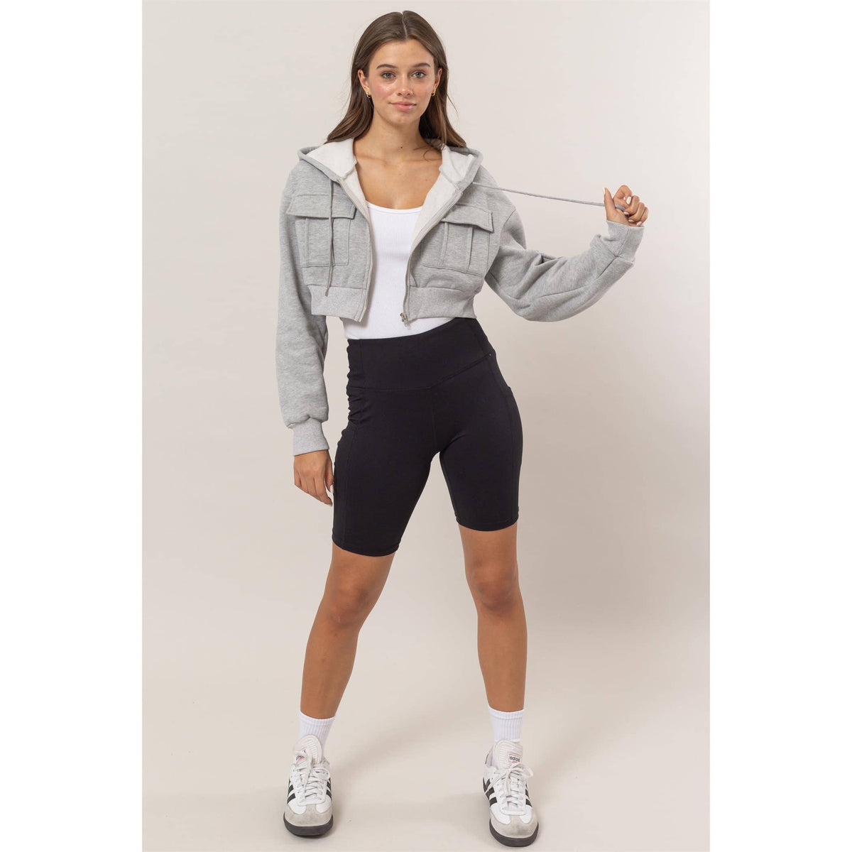 Fleece French Terry Cropped Jacket: BLACK / S-M-L(2-2-2)