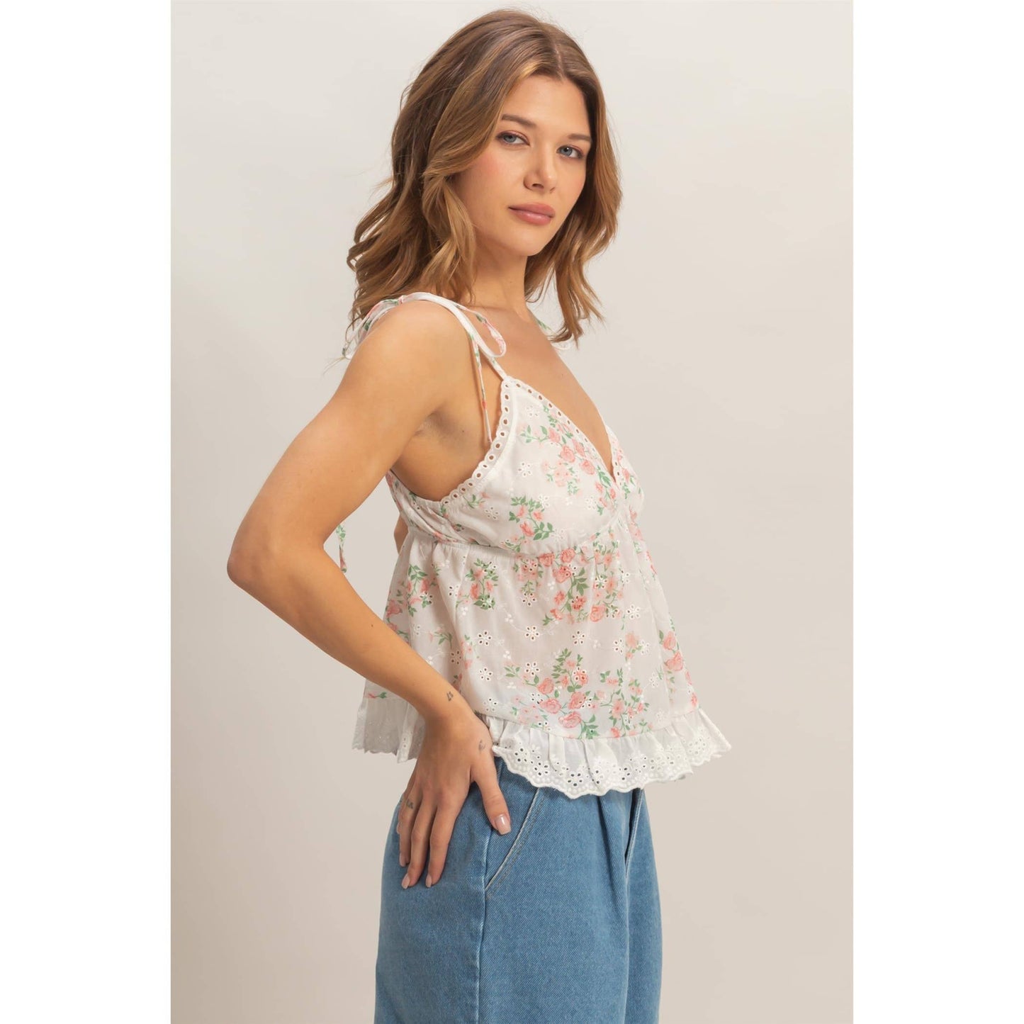 Floral Lace Trim Camisole: YELLOW / S-M-L(2-2-2)