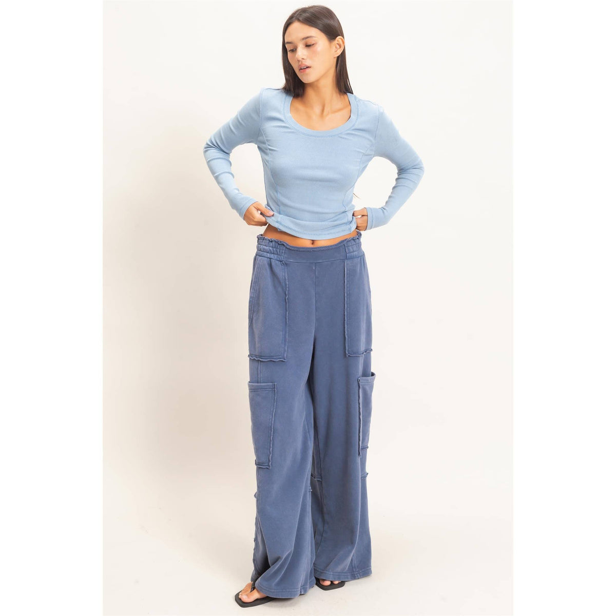 Mineral Wash Cargo Pocket Pants: NAVY / S-M-L(2-2-2)