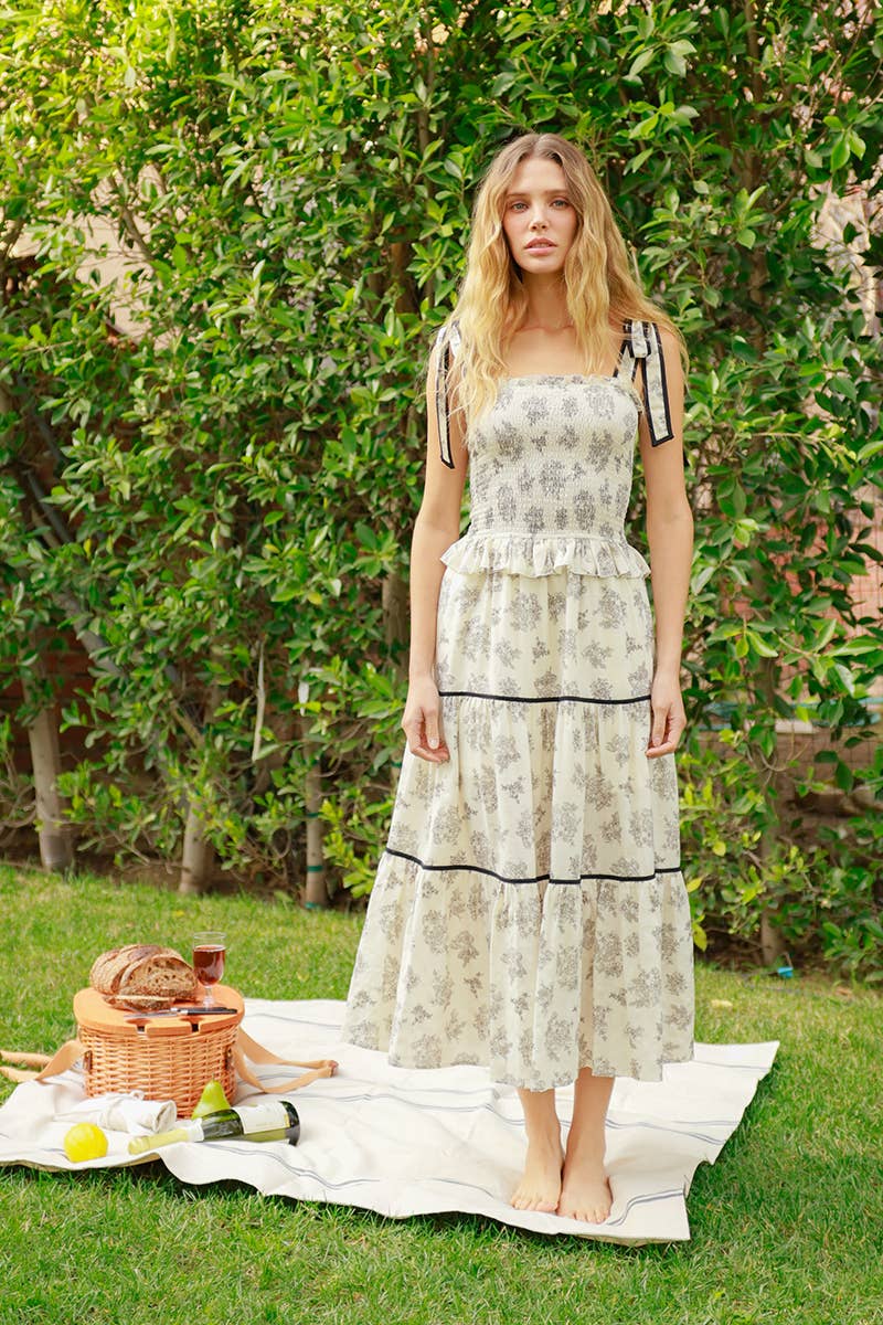 Floral Tiered Sundress: BLACK / S-M-L(2-2-2)
