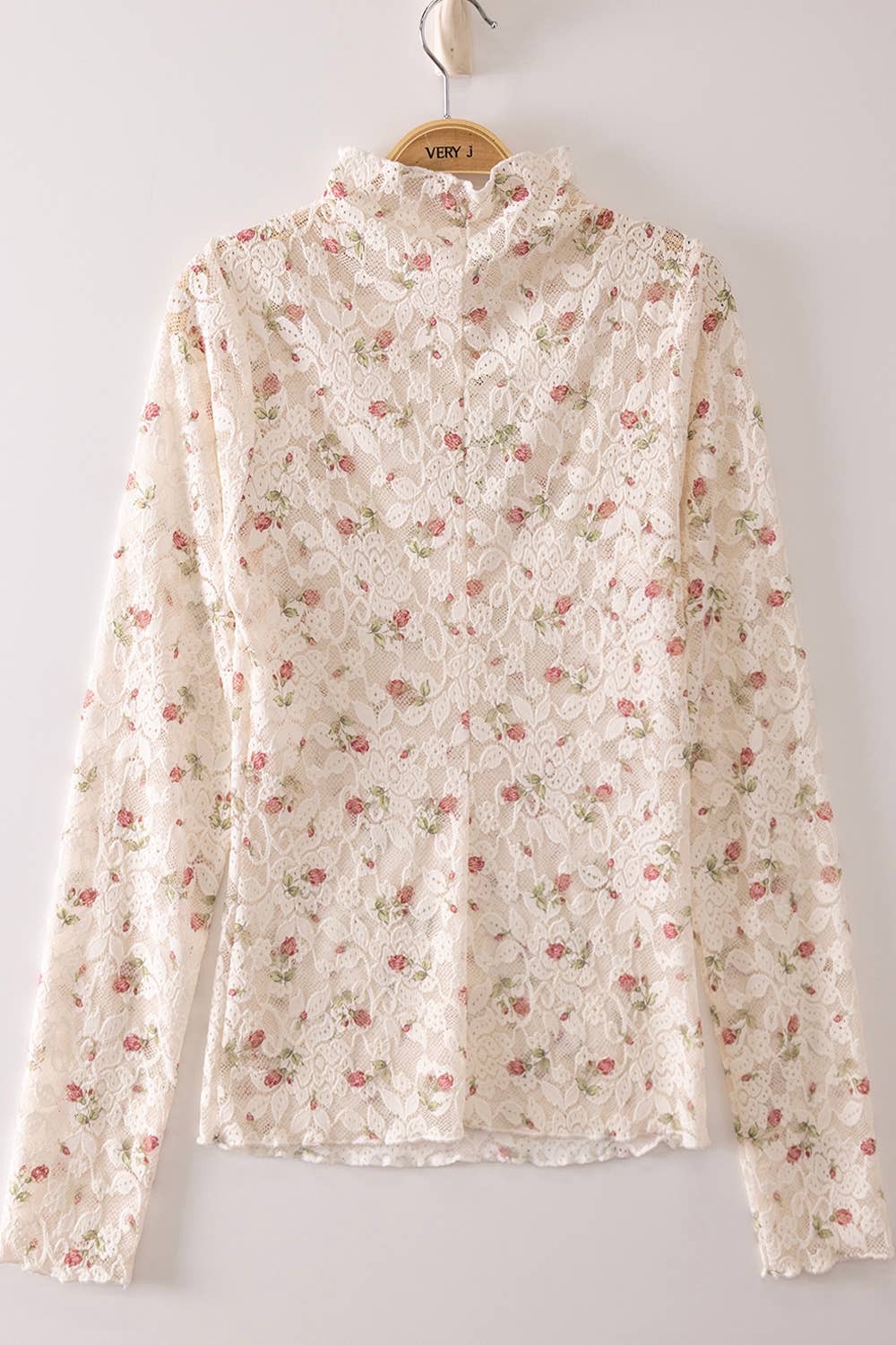 NT12220-High Neck Fitted Sheer Mesh Lace Knit Top: MUSTARD DIZZY FLORAL-26 / S-M-L/2-2-2