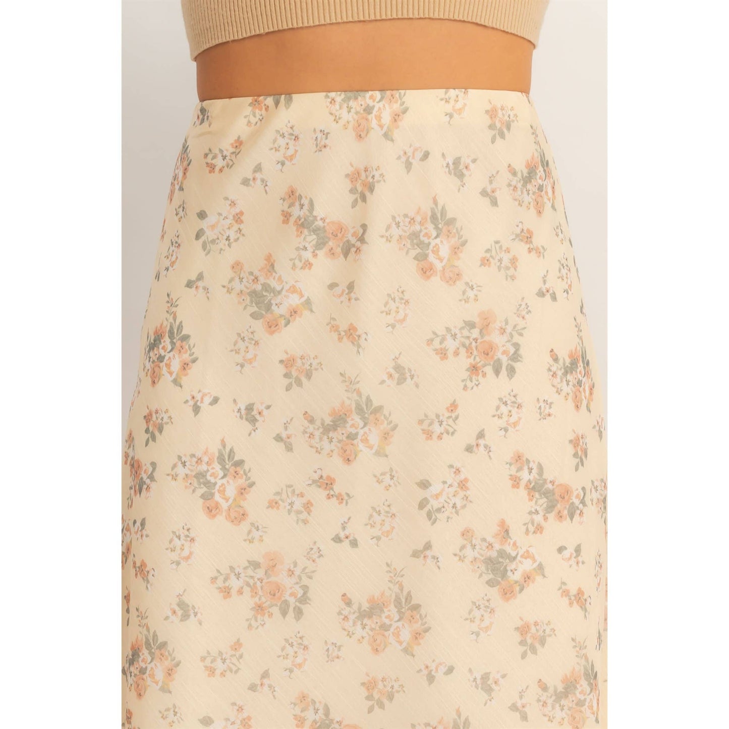 Floral Print Bias Skirt: BROWN / S-M-L(2-2-2)