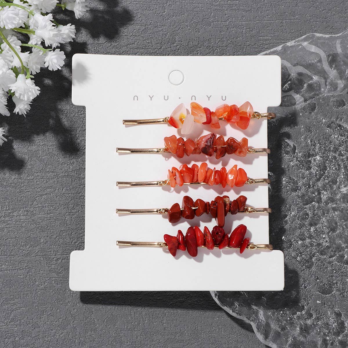 Natural Red Stone Hair Clip Set - Simple & Elegant_CWAHA1763: WHITEYELLOW / (OS) 2