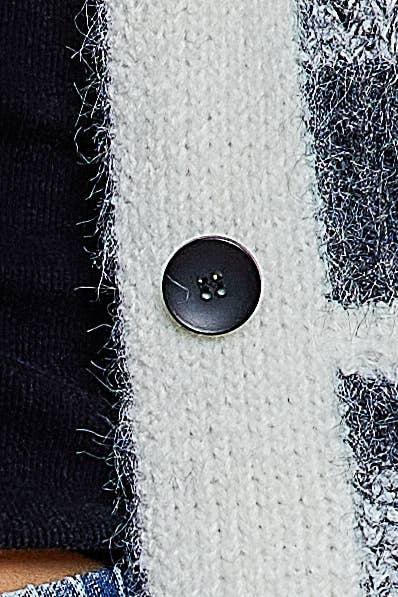 Striped Knit Oversized V-Neck Button Pockets Cardigan SALE: BLACK MULTI / OS