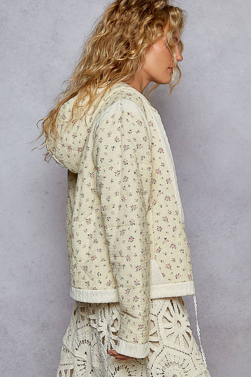 Long Sleeve Regular Fit Hoodie Floral Jacket SALE: NATURAL/CREAM / L