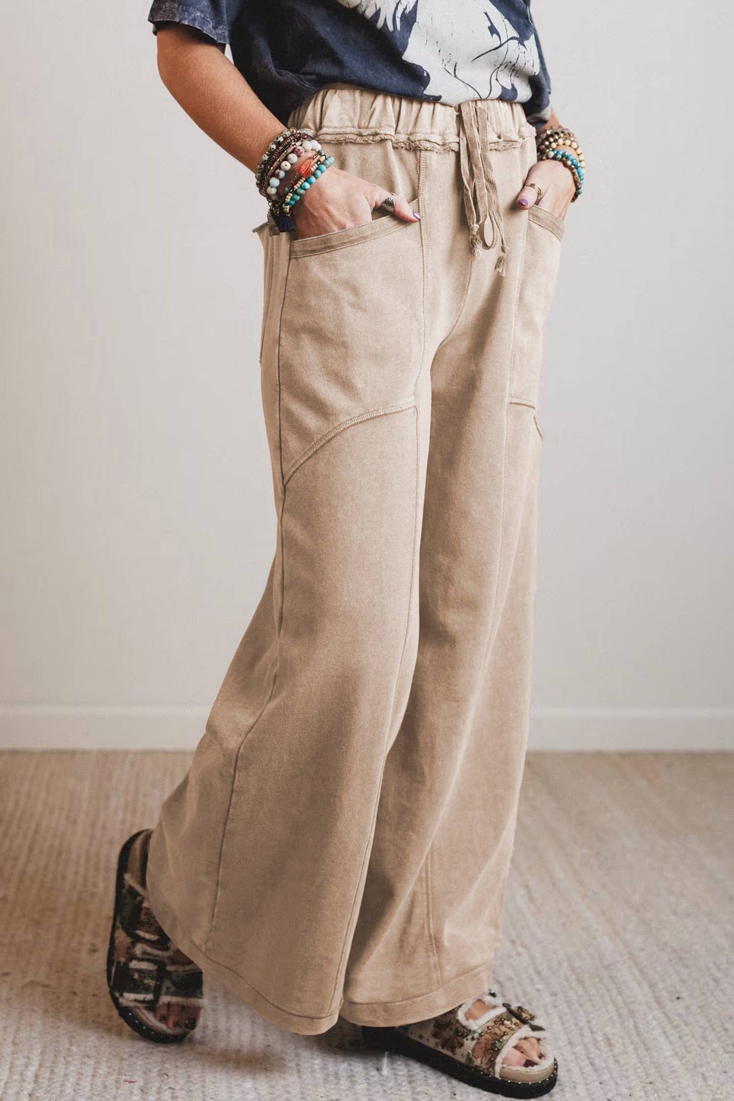 66 Mineral Wash Drawstring High Waist Wide Leg Pants (S-XL): Ashleigh Blue / S