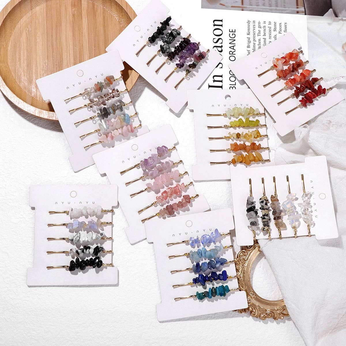 Natural Red Stone Hair Clip Set - Simple & Elegant_CWAHA1763: WHITEYELLOW / (OS) 2