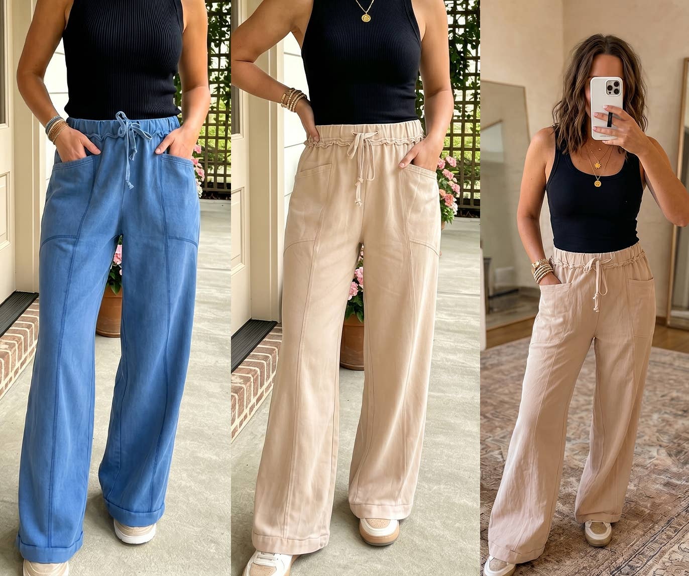 66 Mineral Wash Drawstring High Waist Wide Leg Pants (S-XL): Ashleigh Blue / S