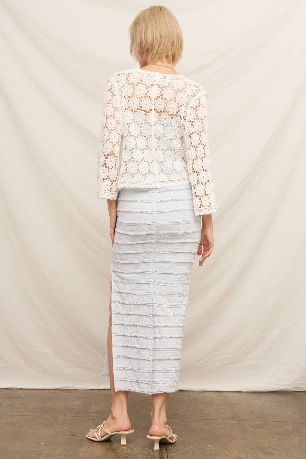 Floral Crochet Tie Front Cardigan: Natural / S/M