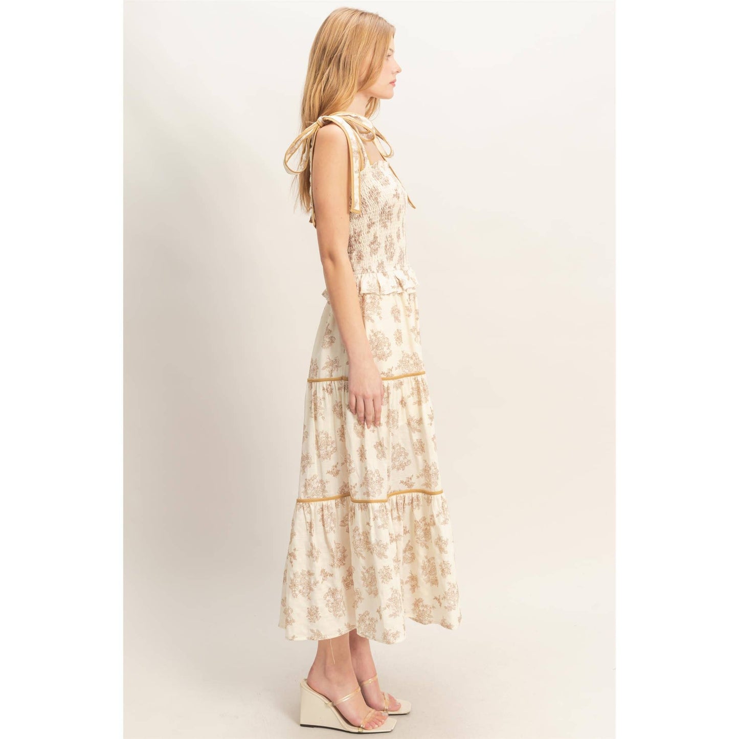 Floral Tiered Sundress: BLACK / S-M-L(2-2-2)