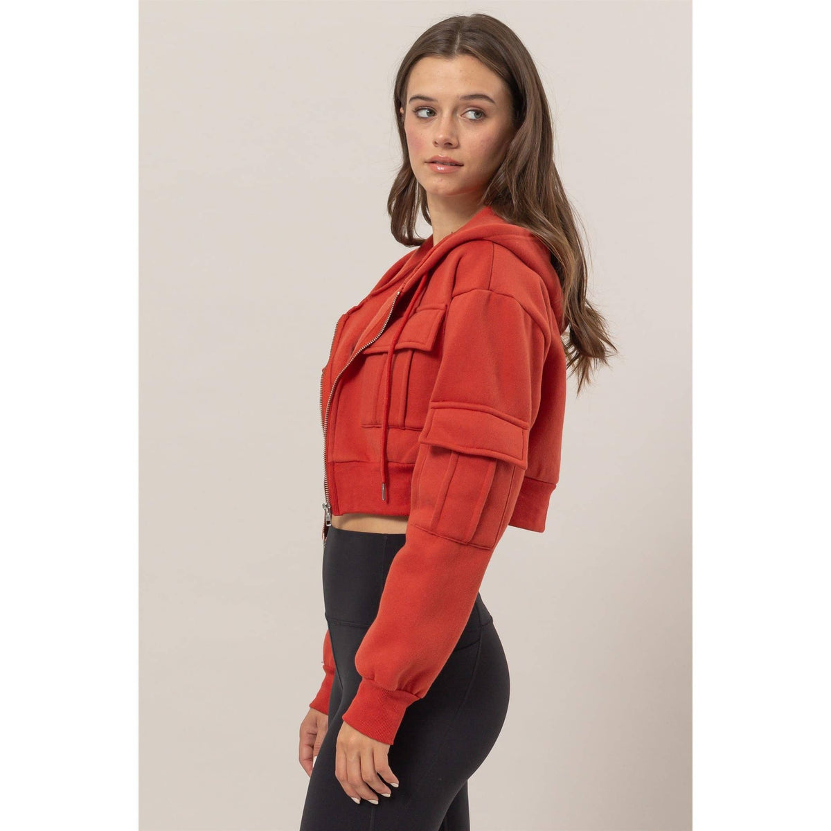 Fleece French Terry Cropped Jacket: BLACK / S-M-L(2-2-2)