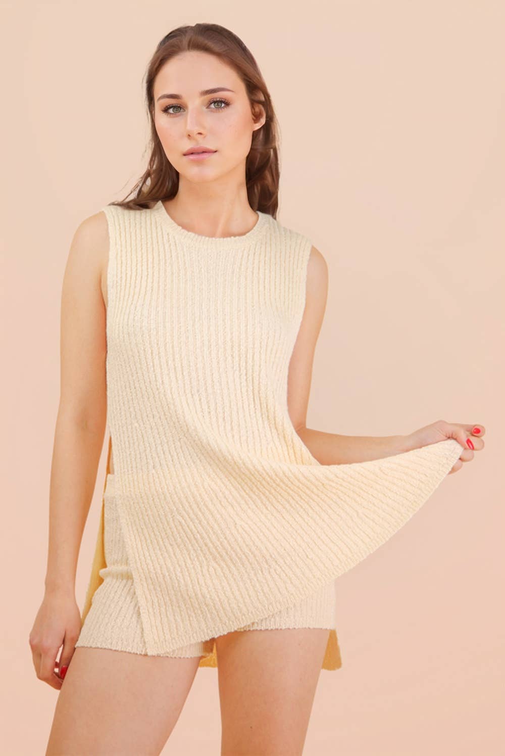 12W3359NSET-Knit Sweater Comfy Top & Shorts Set: BLACK / S-M-L/2-2-2