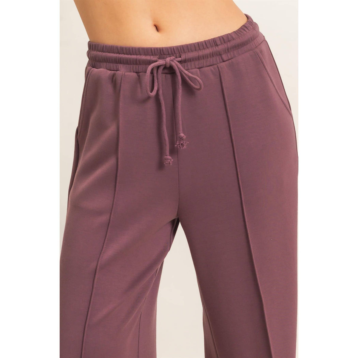 Drawstring Waist Pintuck Wide Leg Pants: HEATHER GRAY / S-M-L(2-2-2)
