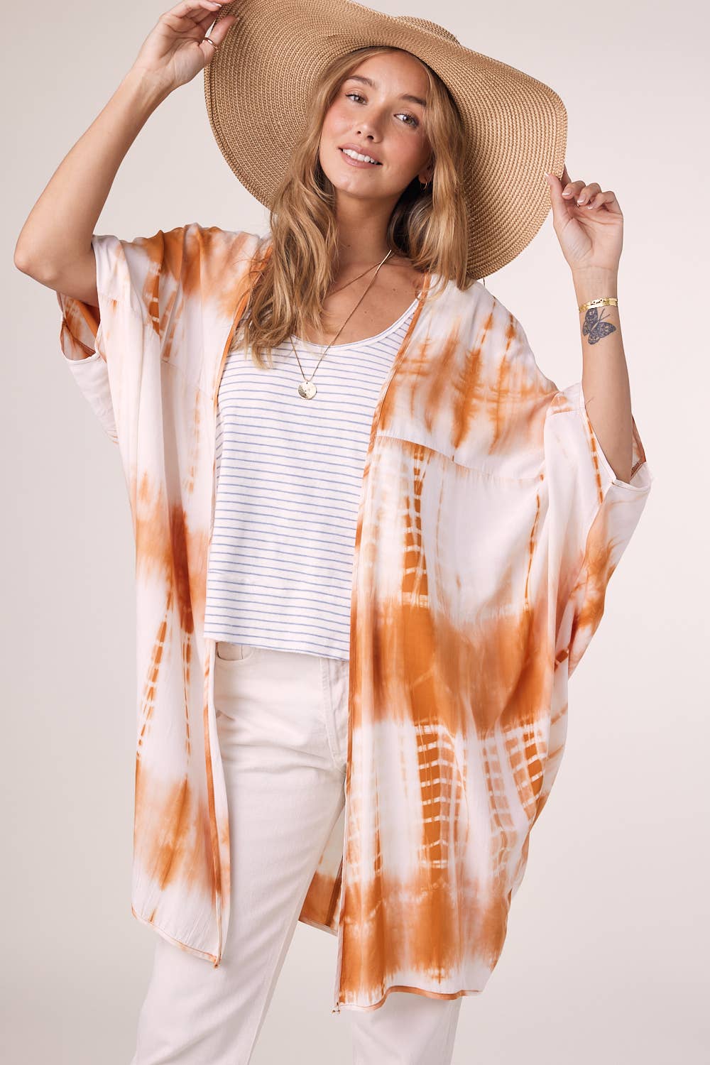 TIE DYE DOLMAN KIMONO: BLUE / S/M
