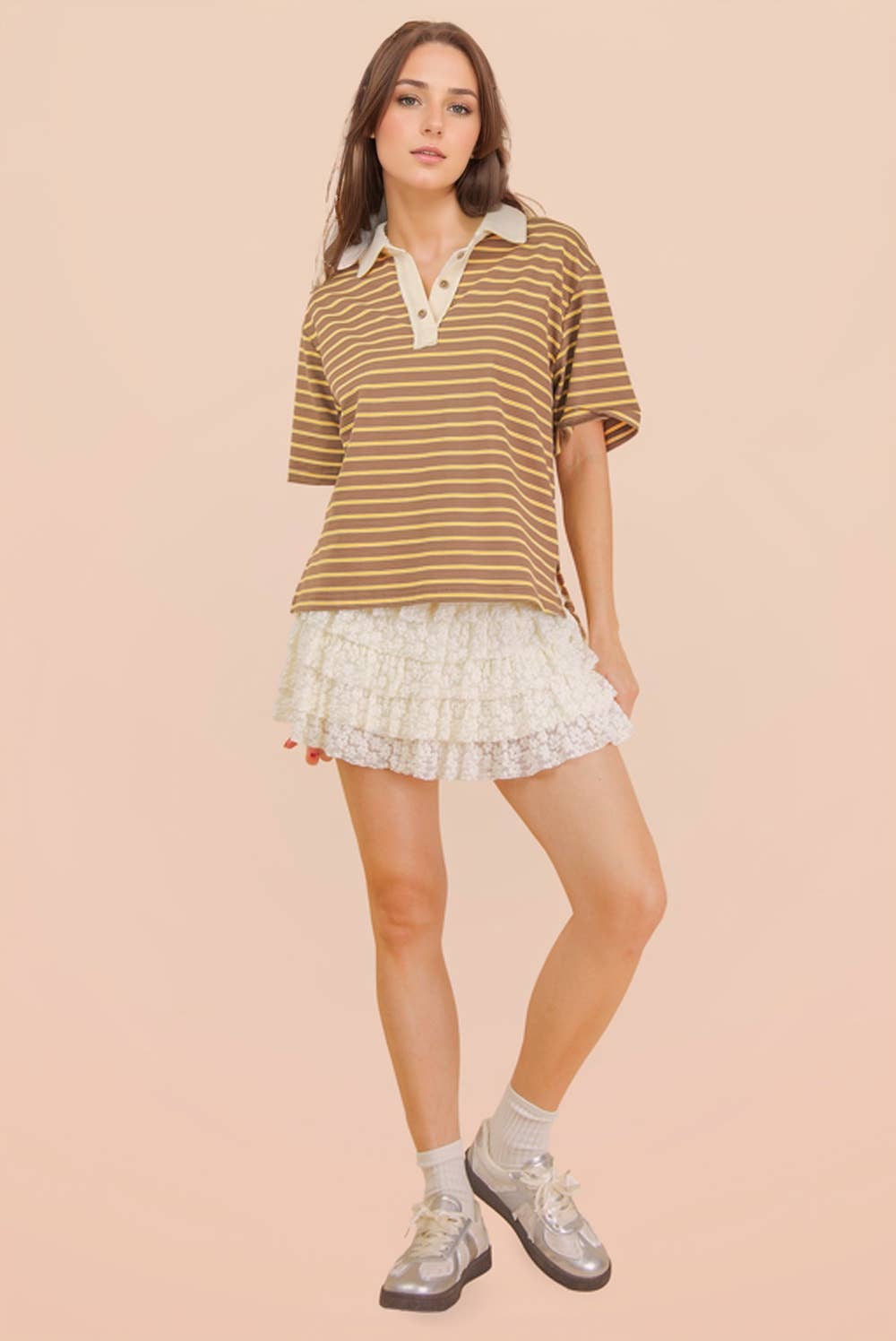 NS50190-Ruffle Layered Lace Mini Skirt W/ Inner Shorts: Black / S-M-L/2-2-2