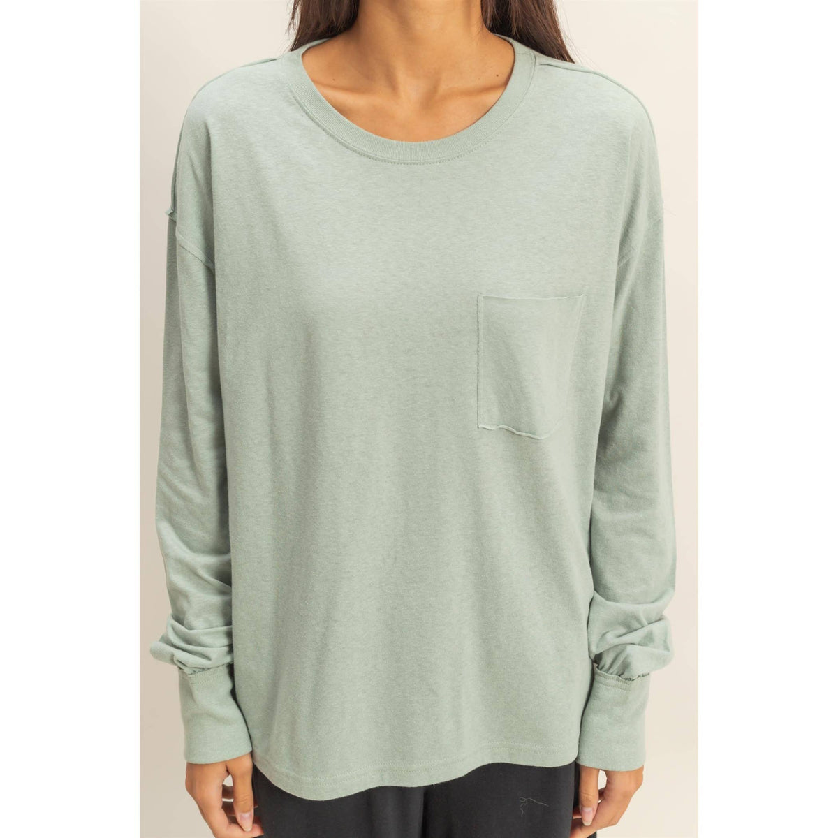 Long Sleeve Pocket T-Shirt: DUSTY PINK / S-M-L(2-2-2)