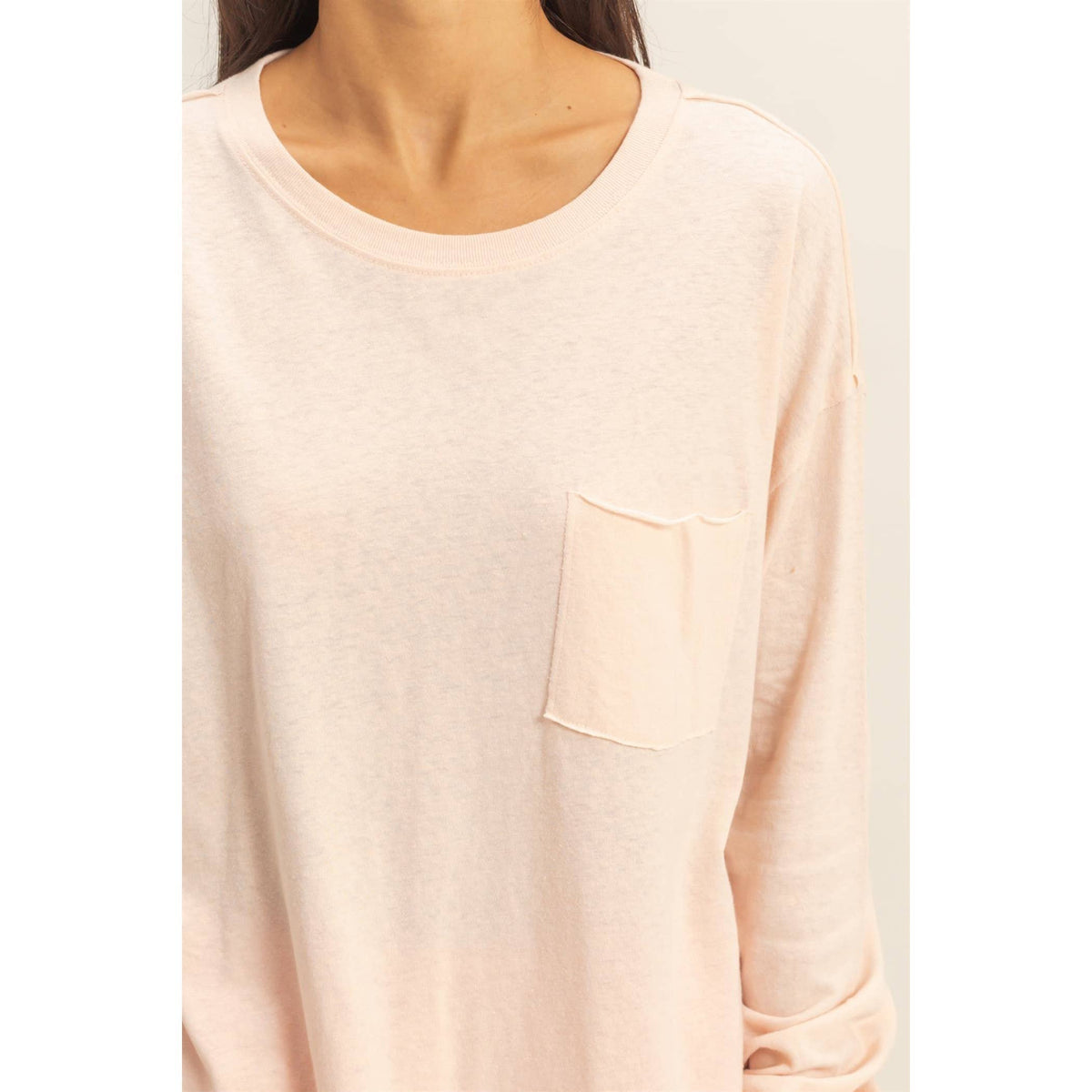 Long Sleeve Pocket T-Shirt: DUSTY PINK / S-M-L(2-2-2)