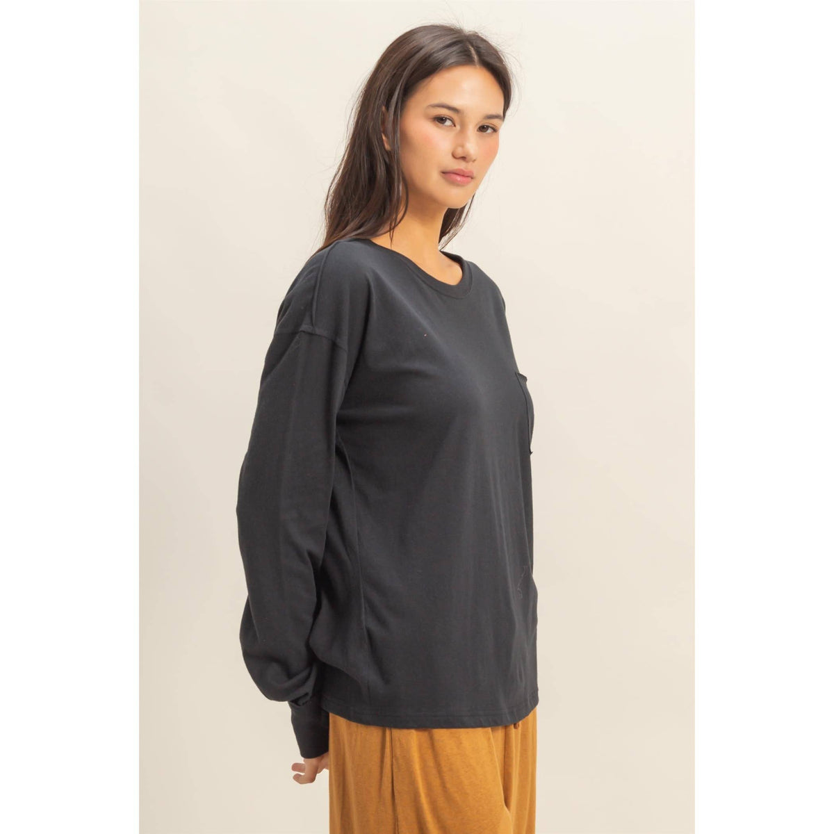 Long Sleeve Pocket T-Shirt: DUSTY PINK / S-M-L(2-2-2)