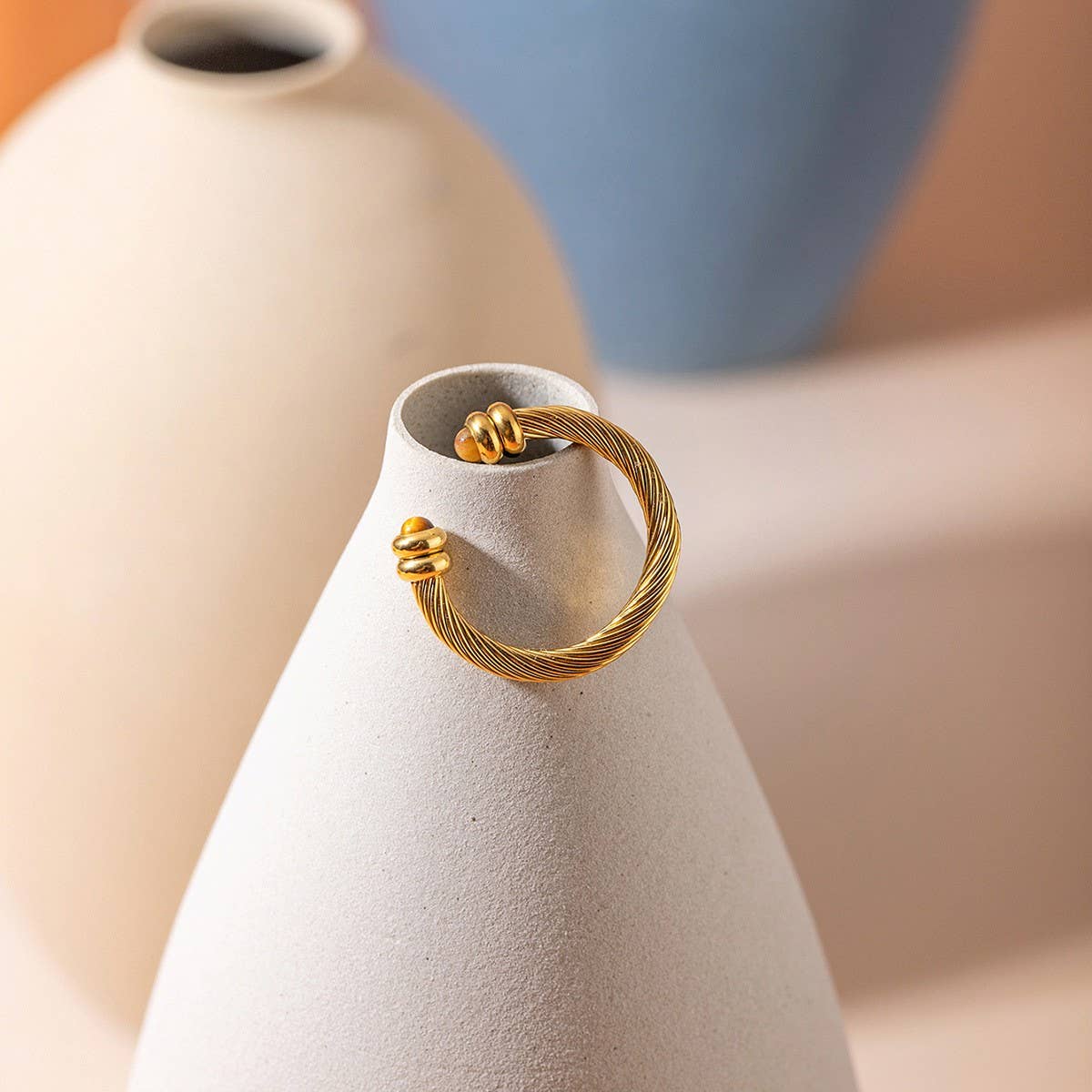 IRREGULAR OPEN TIGER EYE STONE BEAD RING_CWAJE1793: GOLD1 / (OS) 2