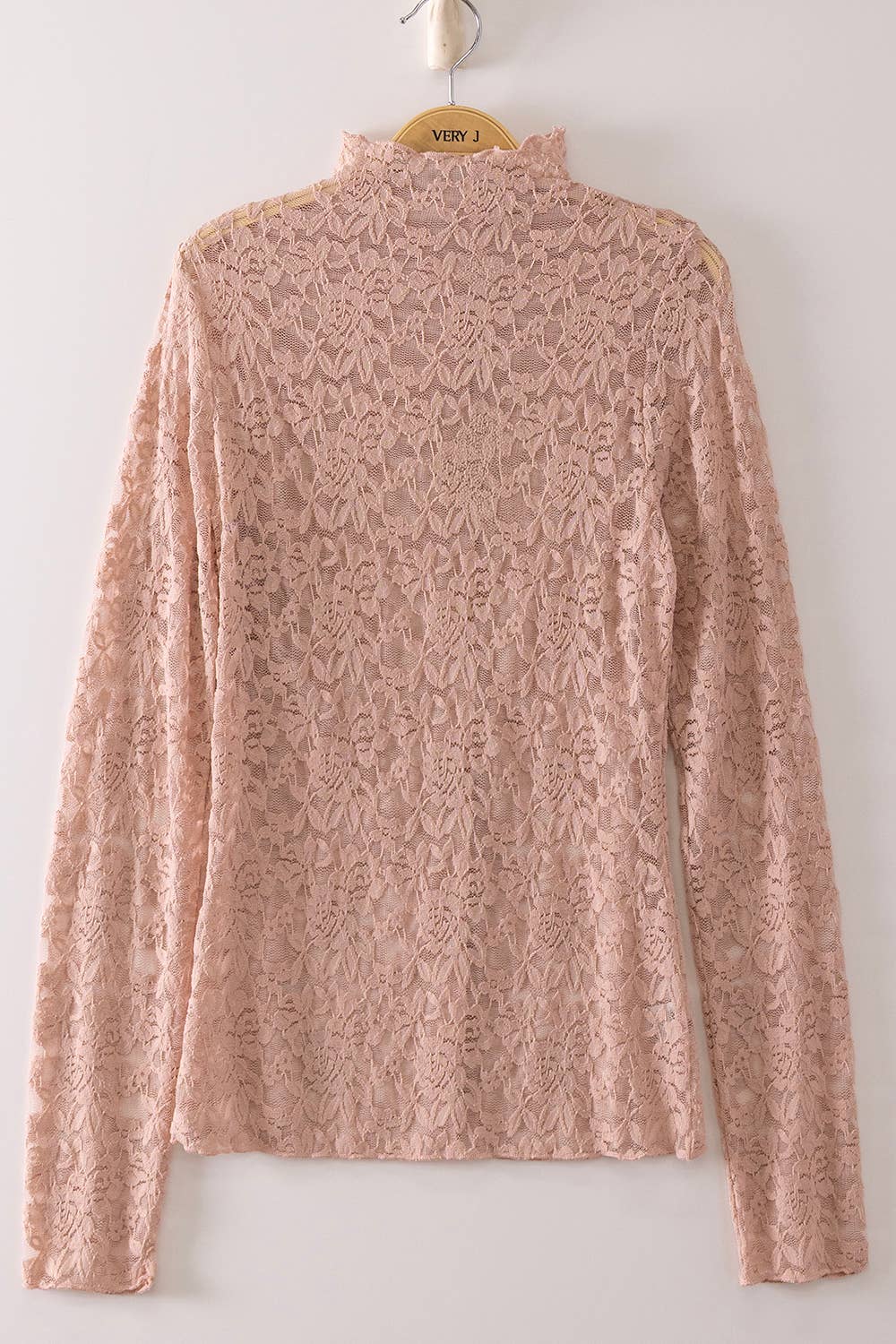 NT12220-High Neck Fitted Sheer Mesh Lace Knit Top: BLACK FLORAL / S-M-L/2-2-2