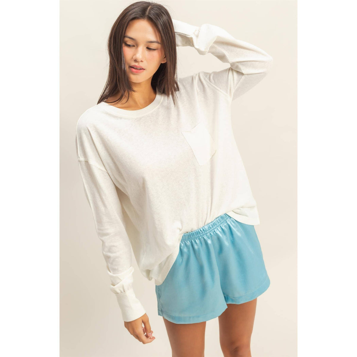 Long Sleeve Pocket T-Shirt: DUSTY PINK / S-M-L(2-2-2)
