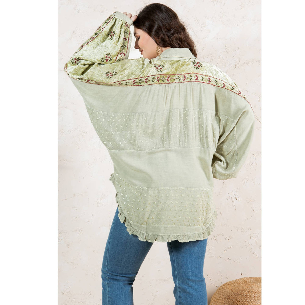 Bohemian Elegance: Stonewashed Rayon Top: Olive / REGULAR (S-M-L-XL-1-2-2-1)