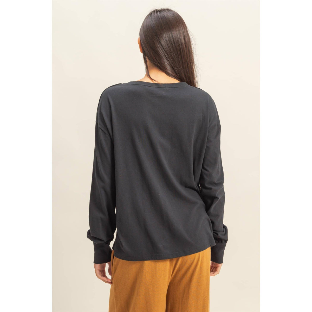 Long Sleeve Pocket T-Shirt: DUSTY PINK / S-M-L(2-2-2)