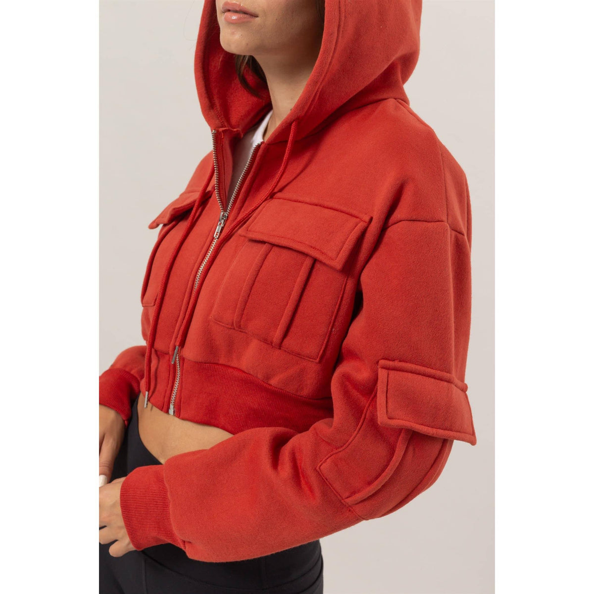 Fleece French Terry Cropped Jacket: BLACK / S-M-L(2-2-2)