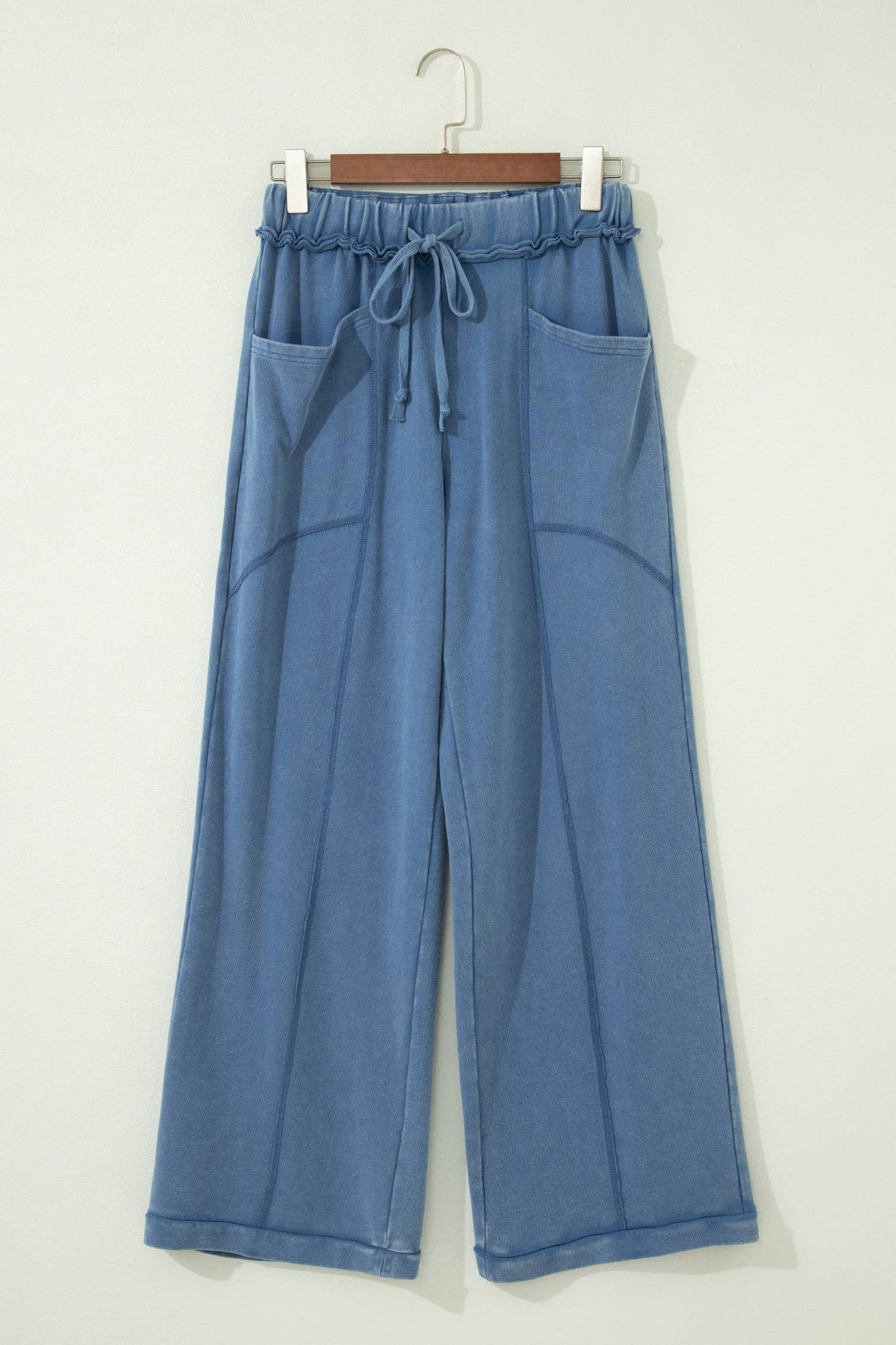 66 Mineral Wash Drawstring High Waist Wide Leg Pants (S-XL): Ashleigh Blue / S