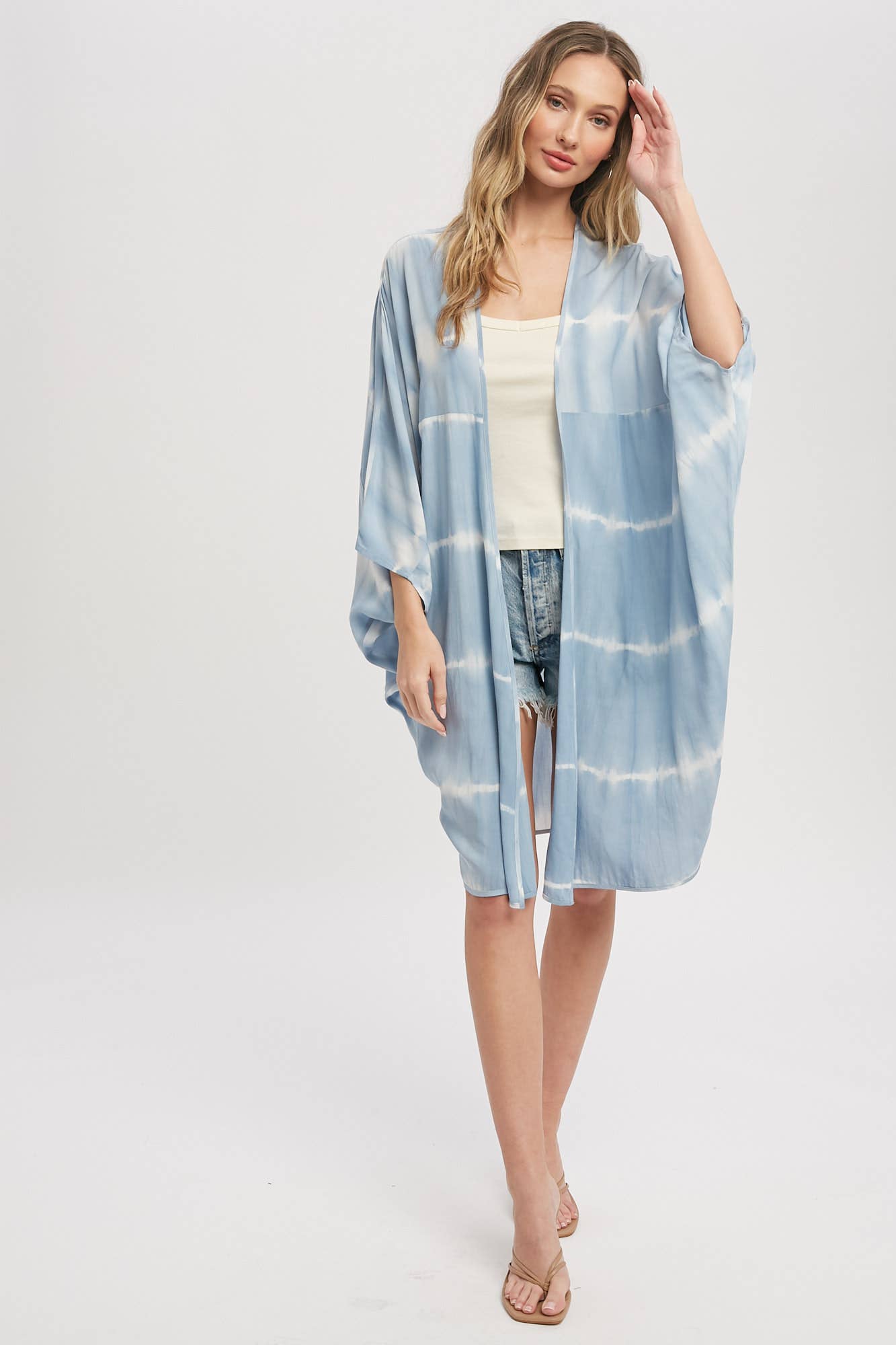 TIE DYE DOLMAN KIMONO: BLUE / S/M