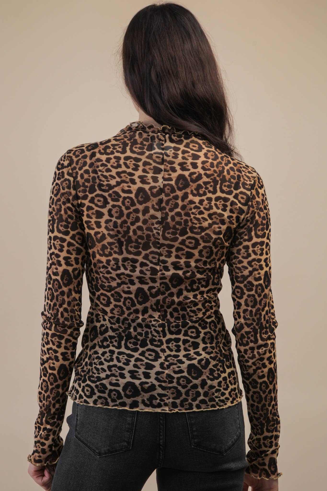 NT12220-High Neck Fitted Sheer Mesh Lace Knit Top: FOREST / S-M-L/2-2-2