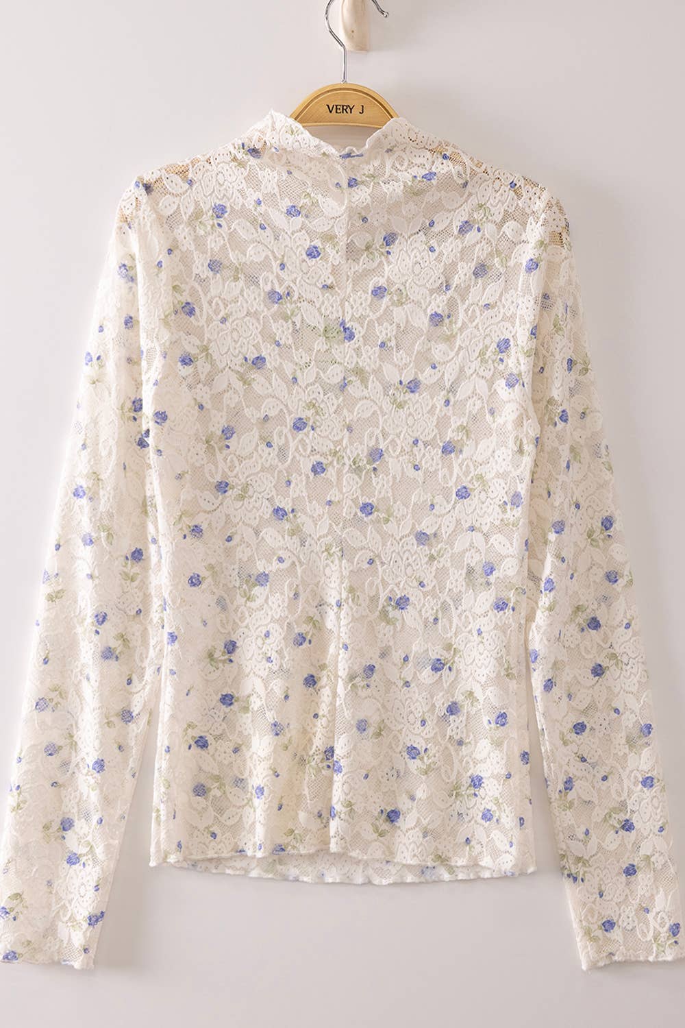 NT12220-High Neck Fitted Sheer Mesh Lace Knit Top: CREAM/PLUM BIG FLORAL-26 / S-M-L/2-2-2